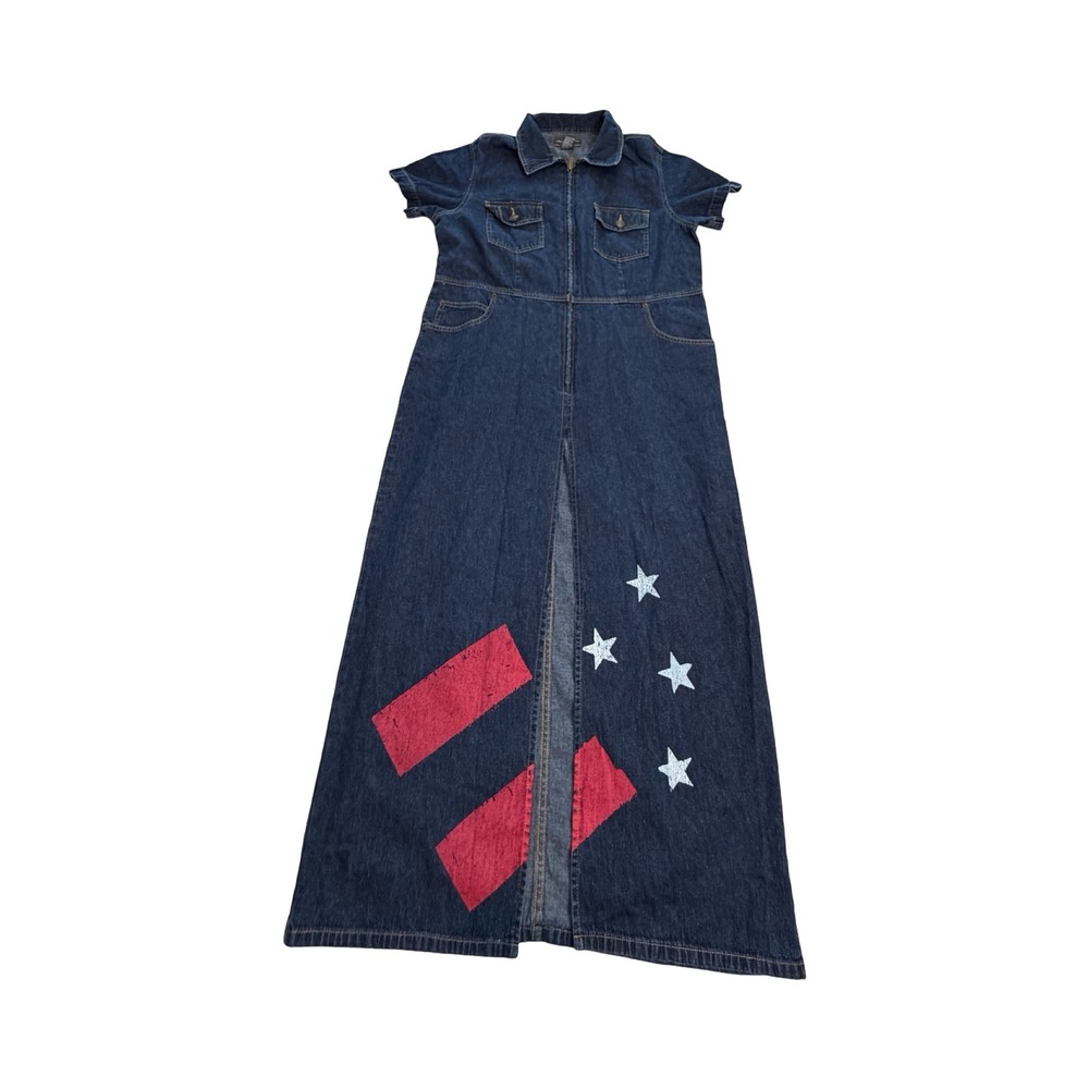 Jamie Nicole Collection Maxi Dress Women XL Dark Wash Denim Star Western 90's